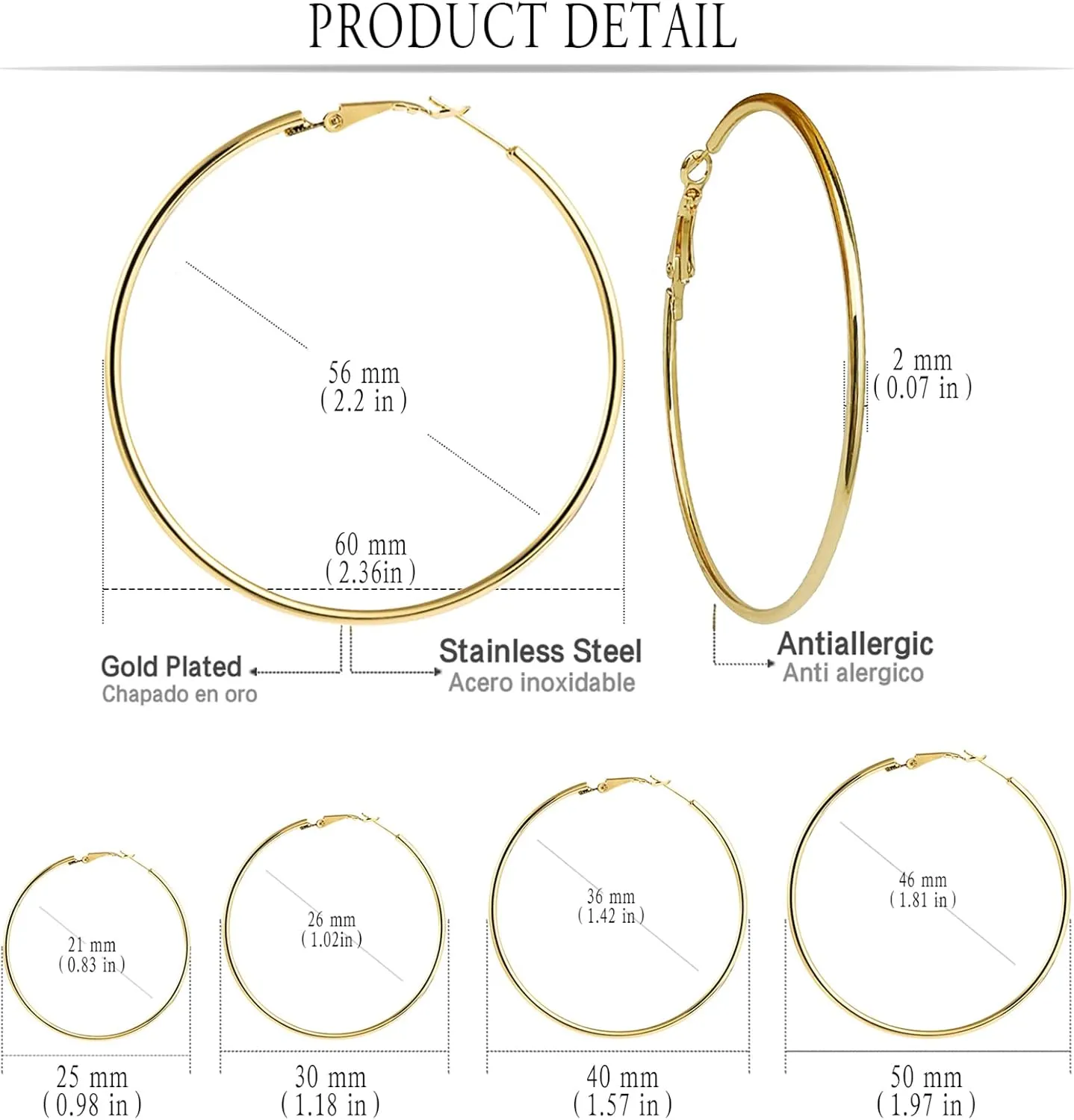 5Pairs Hoop Earrings for Women Girls, Stainless Steel Hoop Earrings Stainless Steel Hypoallergenic Hoop Women's Earrings Hoops Earrings Pack Sensitive Ears