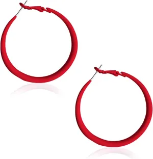 70s 80s Classic Vintage Big Colorful Matte Metal Hoop Earrings Retro Neon Large Earrings Party Dangle Drop Earrings Accessories for Women (Red)