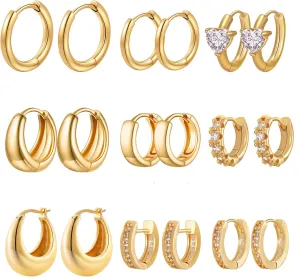 9 Pairs Gold Hoop Earrings for Women,18K Gold Plated Chunky Earrings Set Hypoallergenic Thick Lightweight Hoop Earrings for Women Huggie Earrings Set for Jewelry Gifts