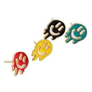 925 silver stud earrings women sterling silver minimalist smile face drop oil stud earrings women (gold, red)