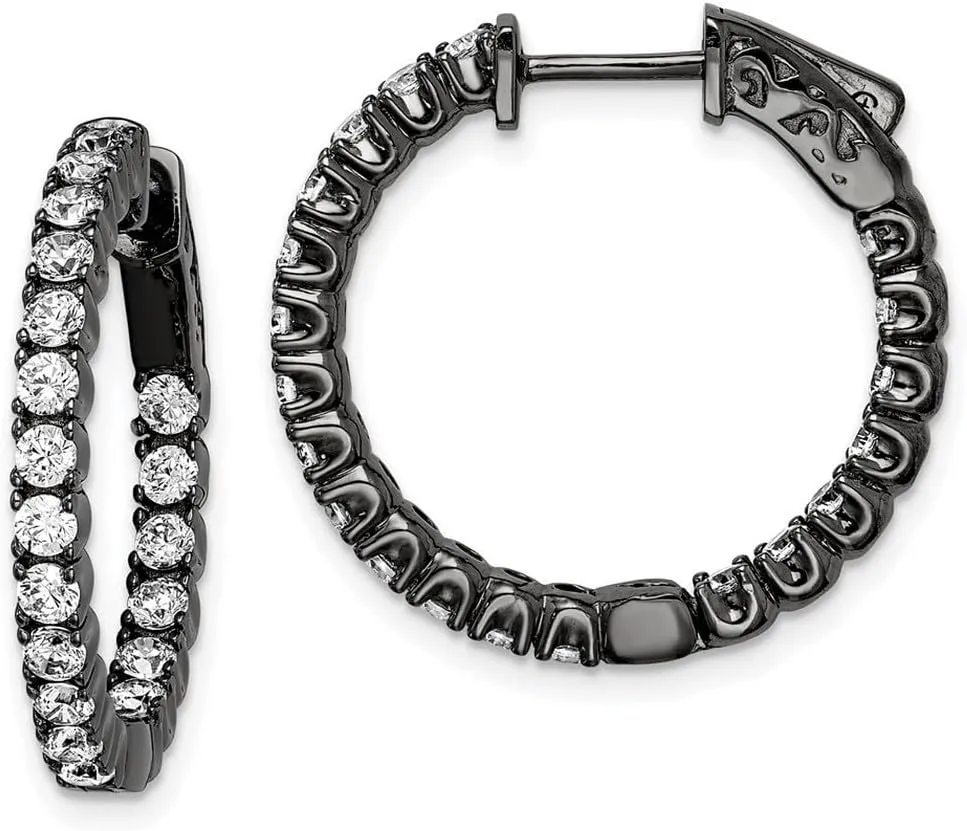 925 Sterling Silver Black Rhodium Plated CZ Simulated Diamond In and Out Hoop Earrings 23x25mm Wide 2.75mm Thick-Hoop Earring for Women