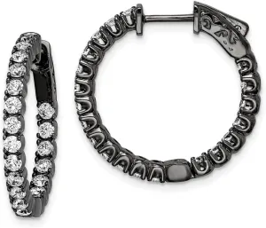 925 Sterling Silver Black Rhodium Plated CZ Simulated Diamond In and Out Hoop Earrings 23x25mm Wide 2.75mm Thick-Hoop Earring for Women