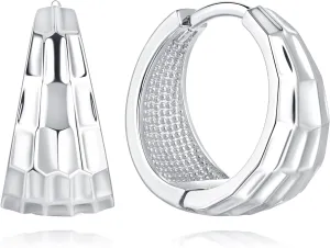 925 Sterling Silver Hoop Earrings for Women Small Silver Hoop Earrings Thick Chunky Silver Hoop Earrings Irregular Hypoallergenic Earrings (16mm*8.7mm)