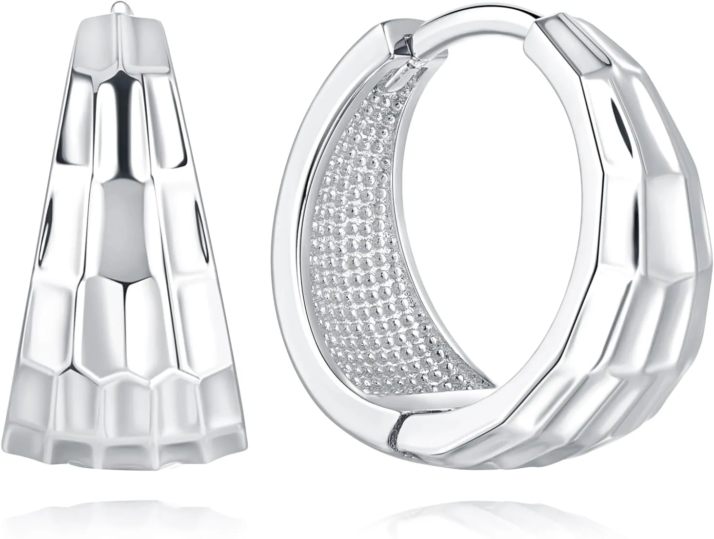 925 Sterling Silver Hoop Earrings for Women Small Silver Hoop Earrings Thick Chunky Silver Hoop Earrings Irregular Hypoallergenic Earrings (16mm*8.7mm)