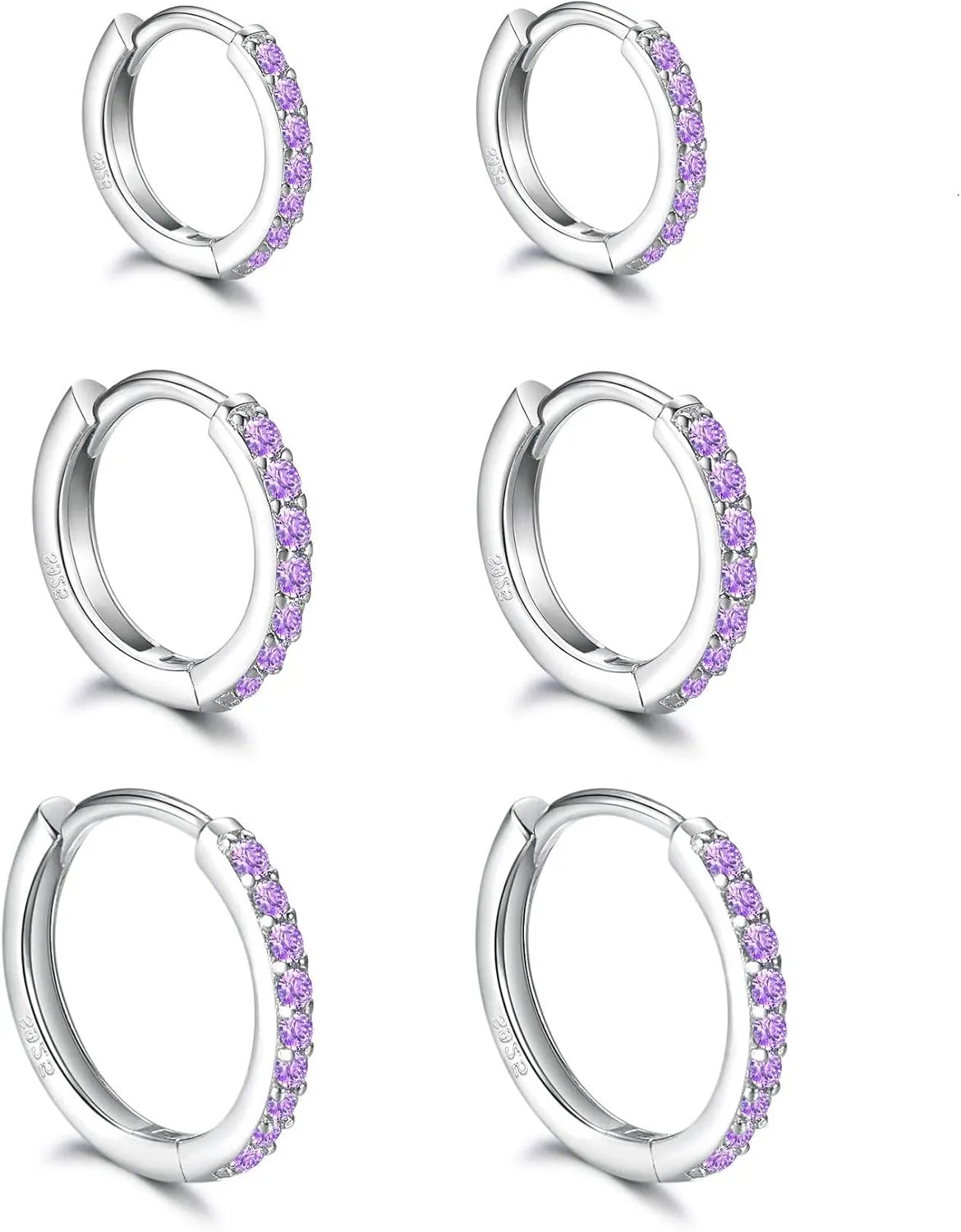 925 Sterling Silver Small Hoop Earrings Cubic Zirconia Huggie Hoop Earrings, 3 Pairs 14K White Gold Plated Cartilage Piercing Earrings Ear Cuff Tiny Hoop Earrings for Women Men