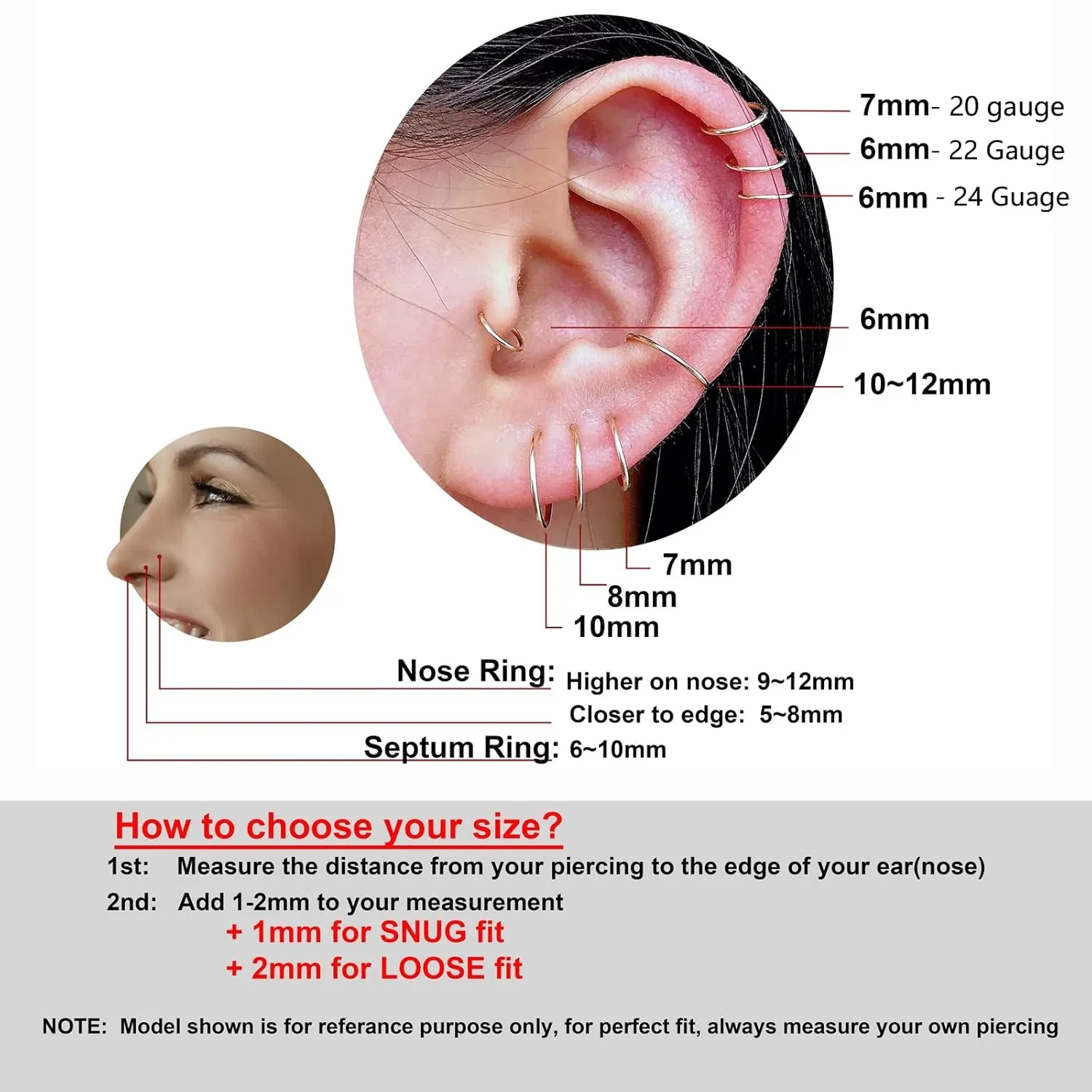 925 Sterling Silver Small Hoop Earrings for Women Girls, 8mm Tiny Thin Huggie Hoops for Cartilage, Helix, Tragus, Second Hole, Mini Ear Lobe Piercing Hoops, Nose Rings Hoops 22 Gauge 8 mm