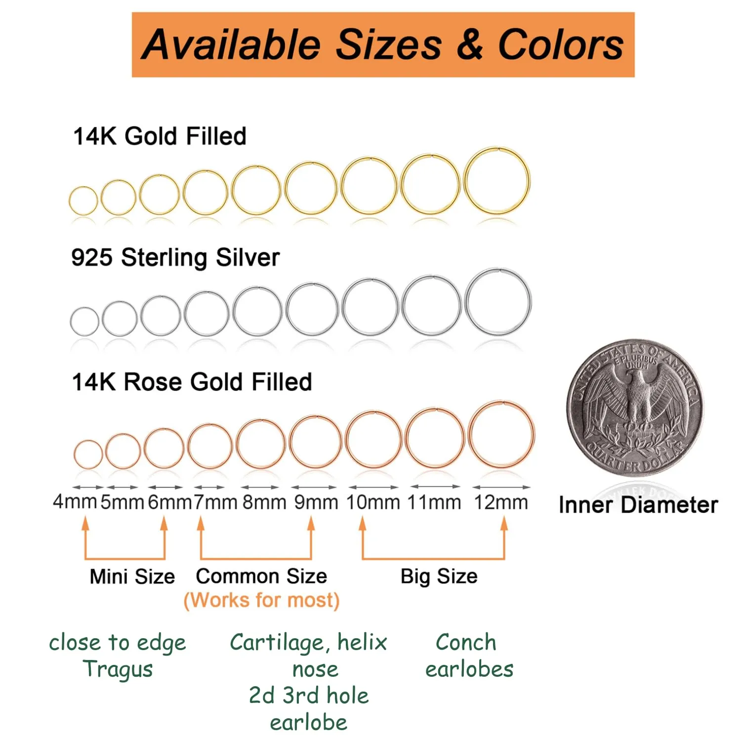 925 Sterling Silver Small Hoop Earrings for Women Girls, 8mm Tiny Thin Huggie Hoops for Cartilage, Helix, Tragus, Second Hole, Mini Ear Lobe Piercing Hoops, Nose Rings Hoops 22 Gauge 8 mm