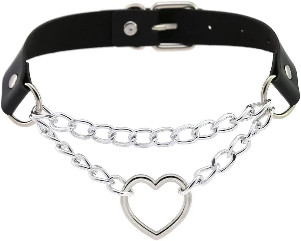 Aluinn Black Belt Choker Necklace Punk Leather Collar Necklace Adjustable There are Three Kinds Of Necklaces Could Choose Punk Leather Choker Necklace for Women