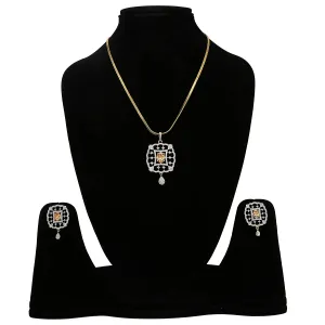 American Diamond 22k Gold Plated CZ Pendant Set with Earrings