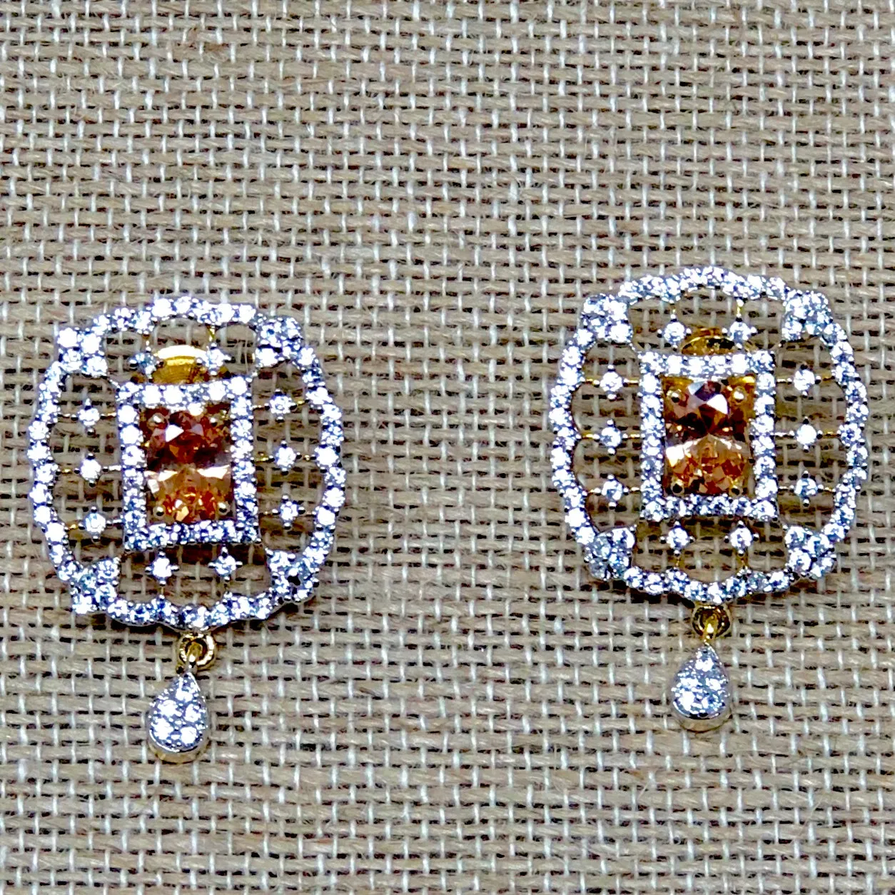 American Diamond 22k Gold Plated CZ Pendant Set with Earrings