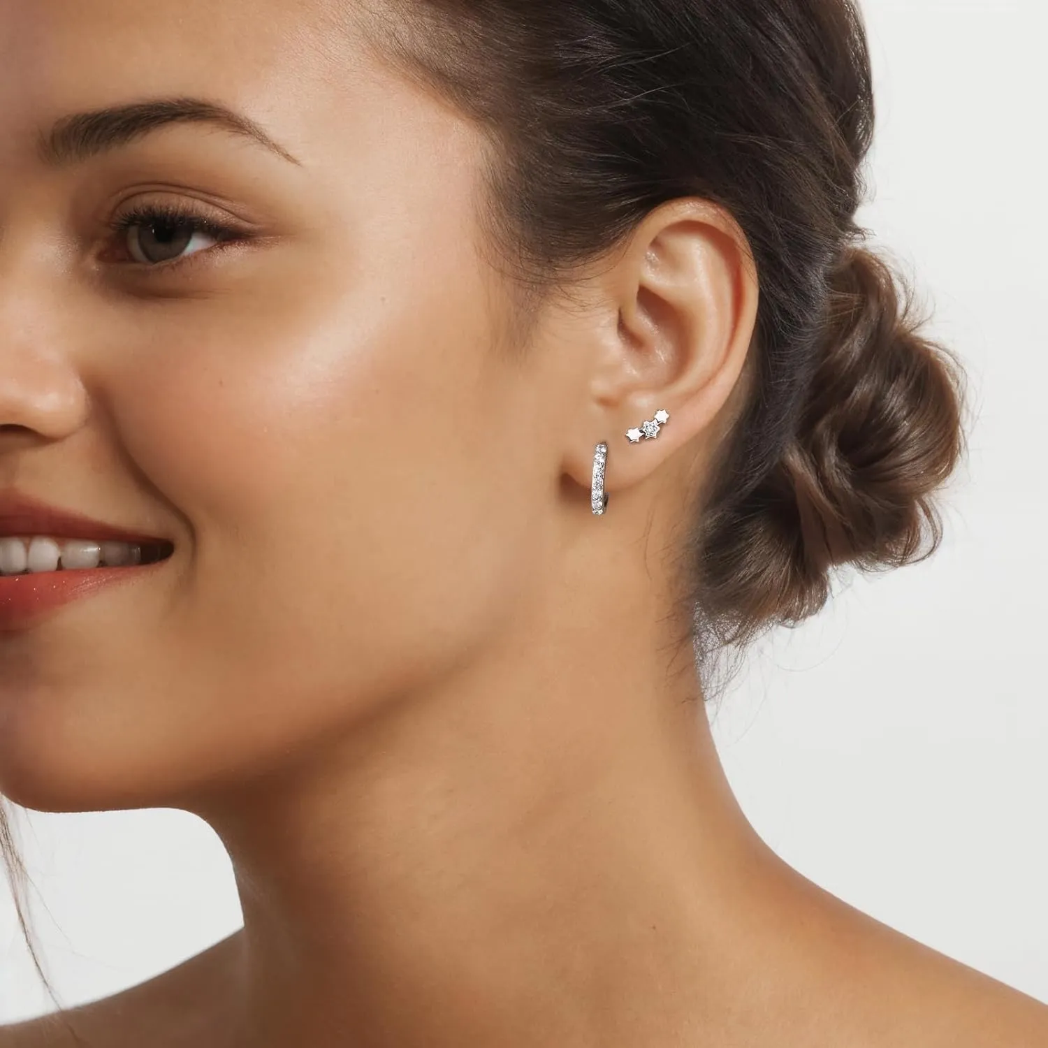 Angelady Sterling Silver Earrings Set for Women, Gold Plated Stud Hoop Earring Stacks for Women, Cartilage Huggies Earrings Set for Multiple Piercings