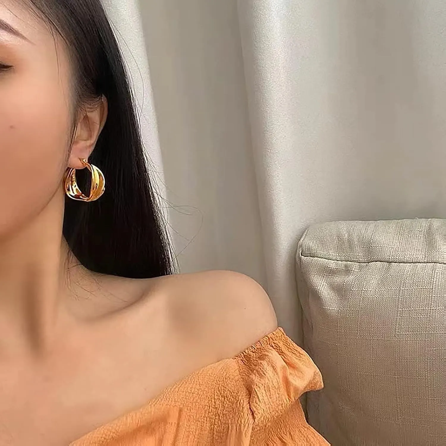 ASCOMY Dainty Hoop Earrings for Women 14k Gold Plated Lightweight Chunky Braided Twisted Rope Cubic Zirconia Round Thick Cartilage Hoop Earrings Everyday Jewelry for Women