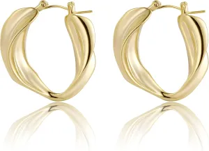 ASCOMY Dainty Hoop Earrings for Women 14k Gold Plated Lightweight Chunky Braided Twisted Rope Cubic Zirconia Round Thick Cartilage Hoop Earrings Everyday Jewelry for Women