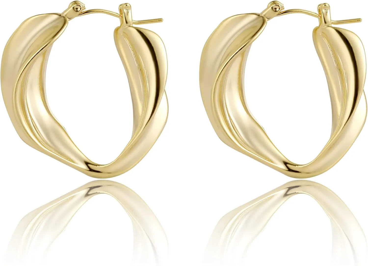 ASCOMY Dainty Hoop Earrings for Women 14k Gold Plated Lightweight Chunky Braided Twisted Rope Cubic Zirconia Round Thick Cartilage Hoop Earrings Everyday Jewelry for Women