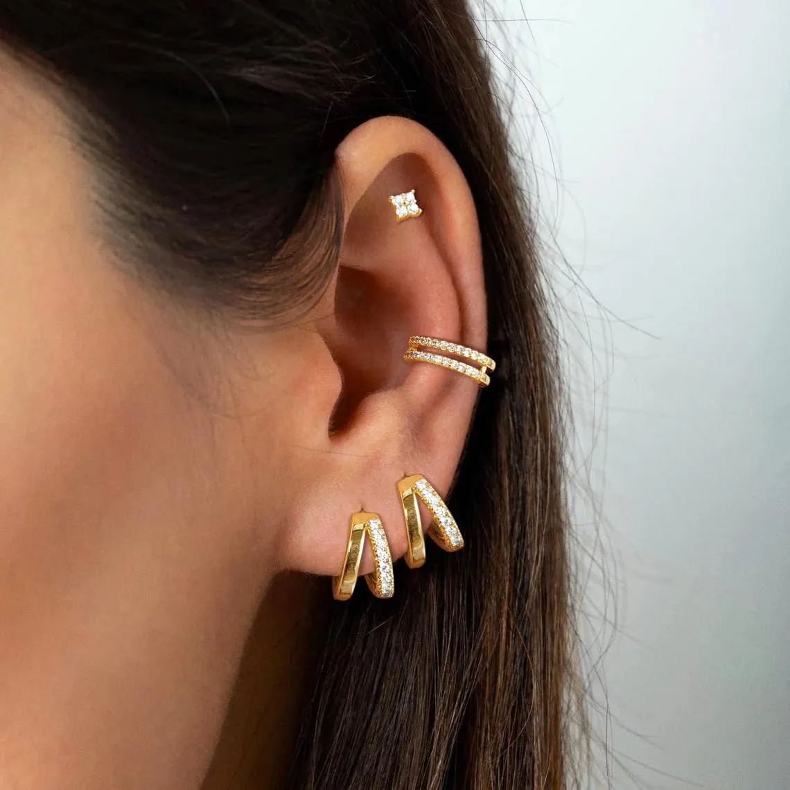 ASCOMY Gold Earrings for Women Dainty Hoop Earrings Set 14K Gold/Silver Plated 3 Pairs Huggie Hoops Cubic Zirconia Earring CZ Stud Chunky Open Hoop Earring Trendy Jewelry Gifts for Women