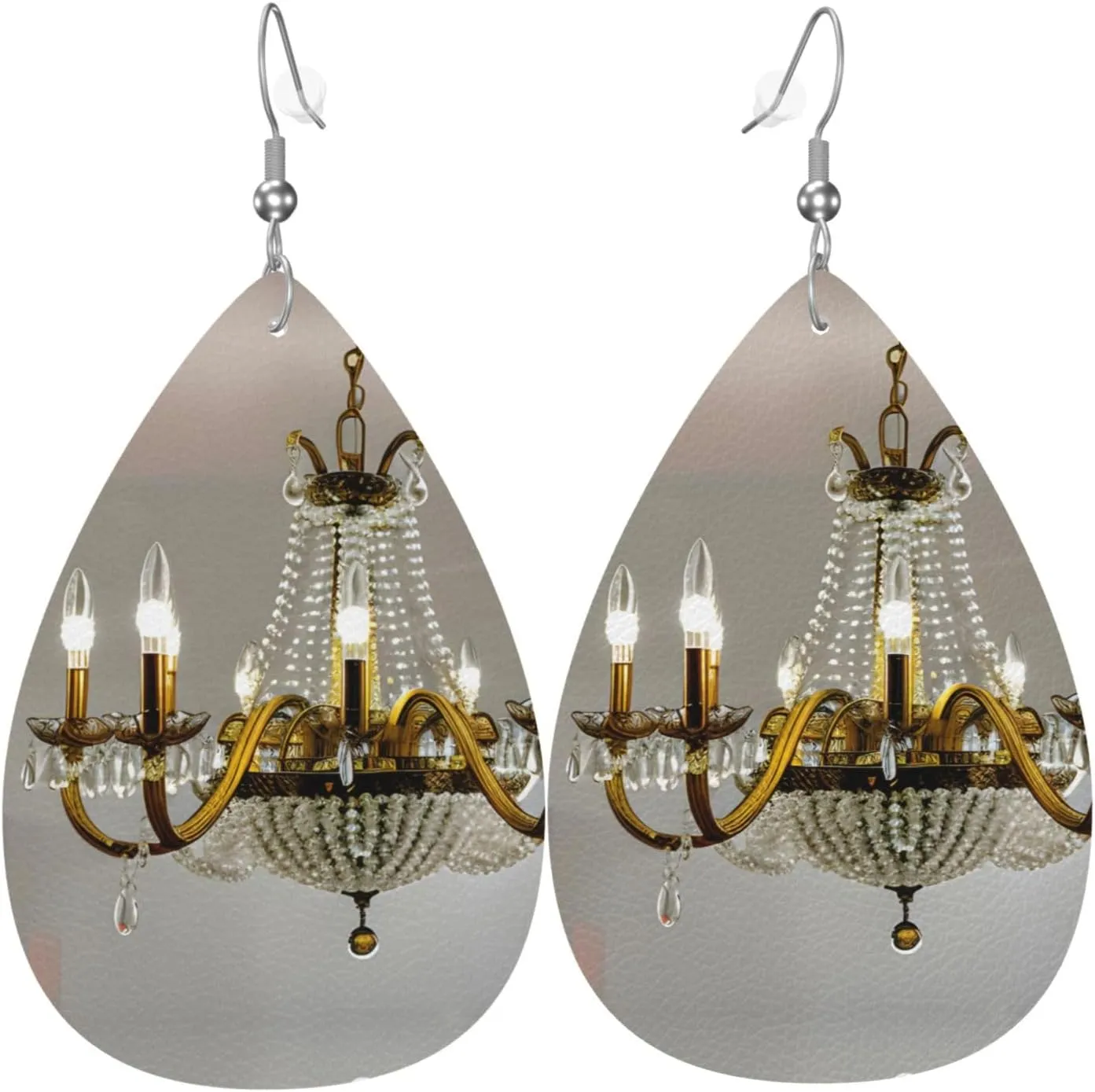 Ball Room Chandelier Print Charming Women'S Teardrop Leather Earrings,Fashionable And Unique Dangle Earrings-1 Pair