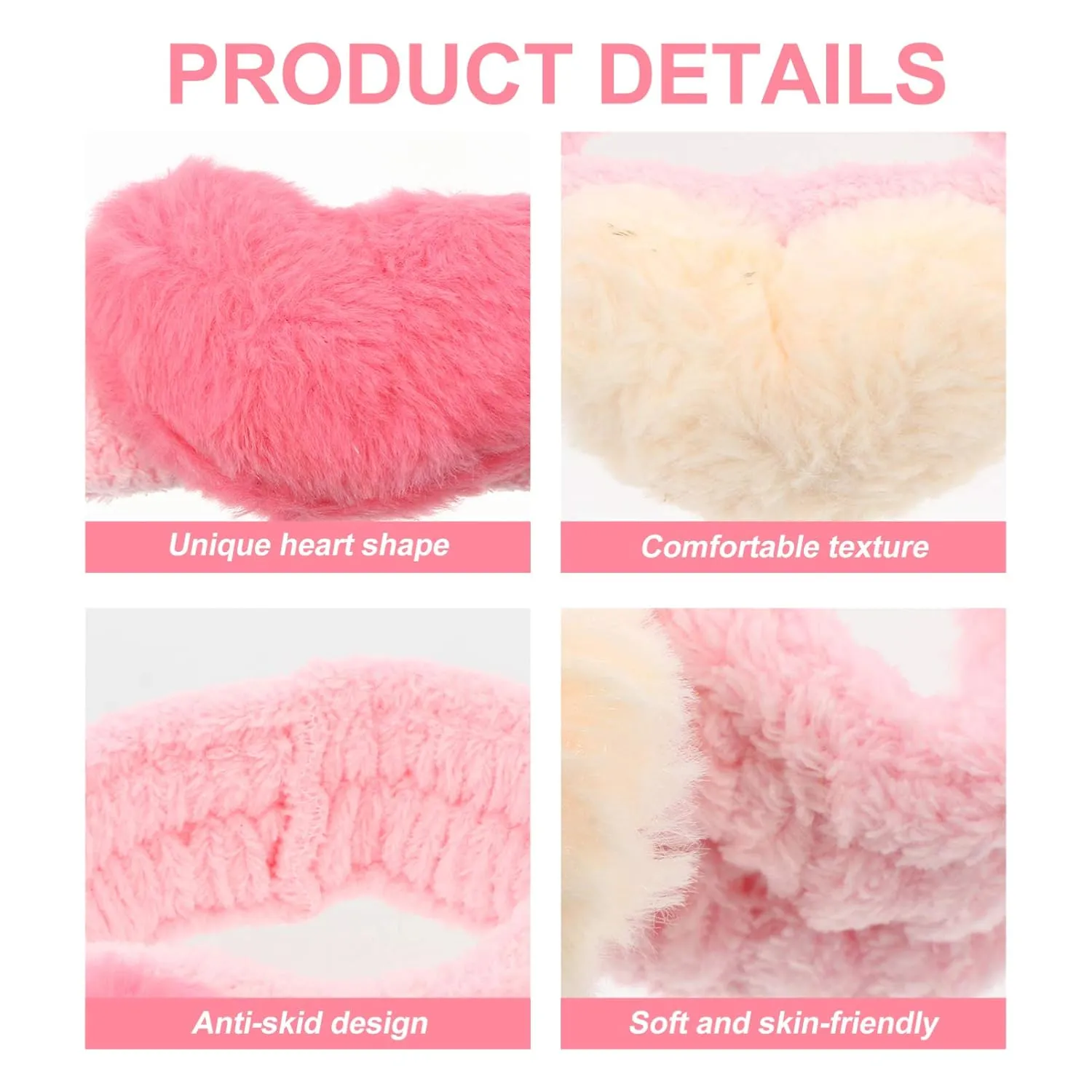 Beaupretty 2pcs Plush Spa Headband Cute Heart Coral Fleece Makeup Headband Soft Elastic Head Wrap Cosmetic Bow Hair Bands Women Facial Hair Scrunchies for Shower (Pink White,Pink Rosy)