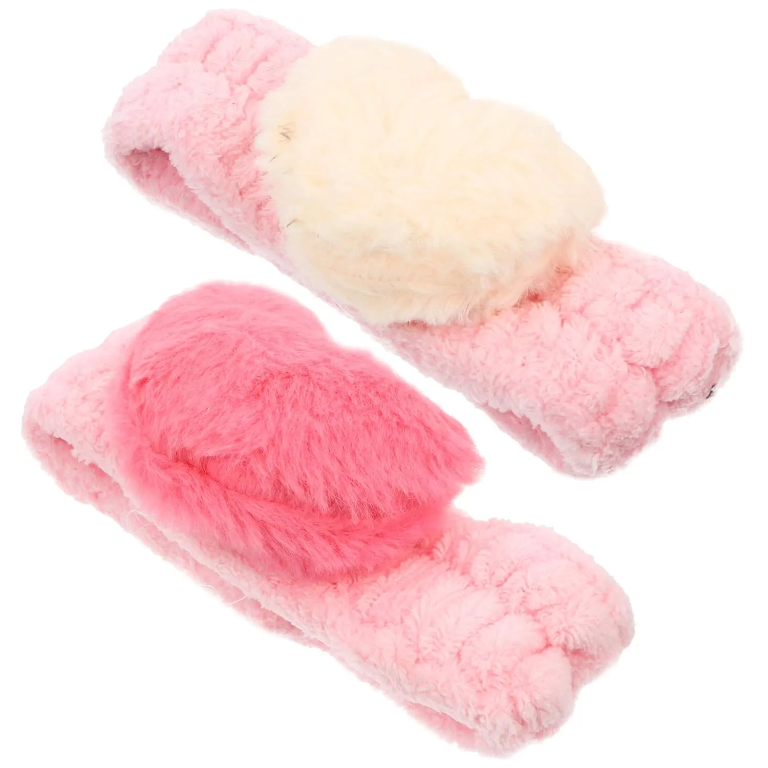 Beaupretty 2pcs Plush Spa Headband Cute Heart Coral Fleece Makeup Headband Soft Elastic Head Wrap Cosmetic Bow Hair Bands Women Facial Hair Scrunchies for Shower (Pink White,Pink Rosy)