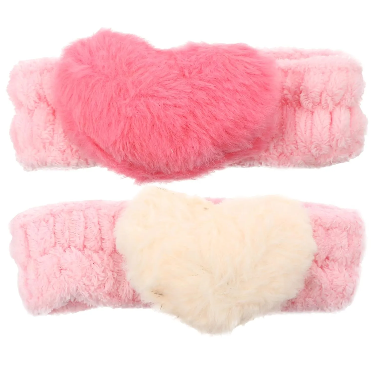 Beaupretty 2pcs Plush Spa Headband Cute Heart Coral Fleece Makeup Headband Soft Elastic Head Wrap Cosmetic Bow Hair Bands Women Facial Hair Scrunchies for Shower (Pink White,Pink Rosy)