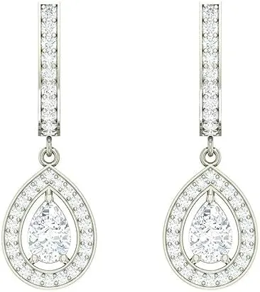 Beryl Crafts 2 Ct Pear Cut Cz Diamond Women's Drop & Dangle Earrings 14K White Gold Plated Silver