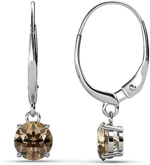 Beryl Crafts 2 Ctw Round Cut Cz Brown Diamond Women's Drop & Dangle Earrings 14K White Gold Plated Silver