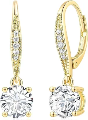 Beryl Crafts 2.00 Ctw Round Cut Cz Diamond Women's Drop & Dangle Earrings 14K Yellow Gold Plated Silver