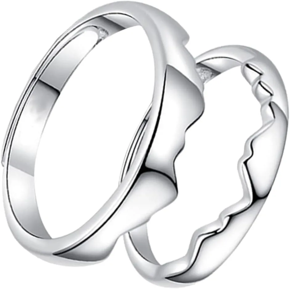 BESPORTBLE 2pcs Silver Decorative Couple Rings Creative Ring Set for Men and Women Fashion Jewelry
