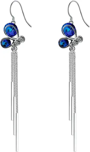 Blue Butterfly drop dangle Earrings for Women 925 sterling silver hooks Lightweight Elegant Hypoallergenic