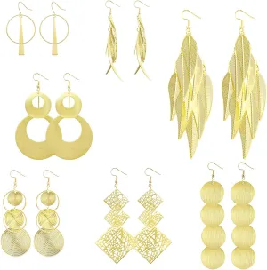 Bohemia Metal Earrings Set Round Drop Earrings Vintage Statement Circle Fringe Earrings Disc Earrings Various Style Gold Silver Leaves Tassel Dangle Earrings Gifts for Women 7 Pairs