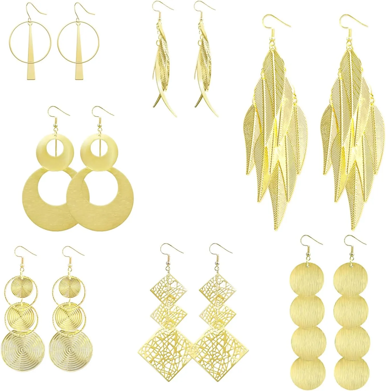 Bohemia Metal Earrings Set Round Drop Earrings Vintage Statement Circle Fringe Earrings Disc Earrings Various Style Gold Silver Leaves Tassel Dangle Earrings Gifts for Women 7 Pairs