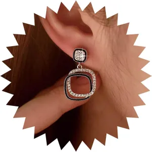 Boho Crystal Square Drop Earrings Geometry square dangle earrings Cz Halo Square Stud Earring Rhinestone Square Earrings Jewelry for Women