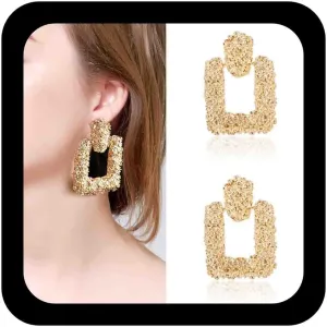 Boho Large Square Dangle Earrings Raised Textured Design Earrings Gold Geometry Square Studs Earrings Punk Chunky Earrings Vintage Statement Earrings Jewelry for Women