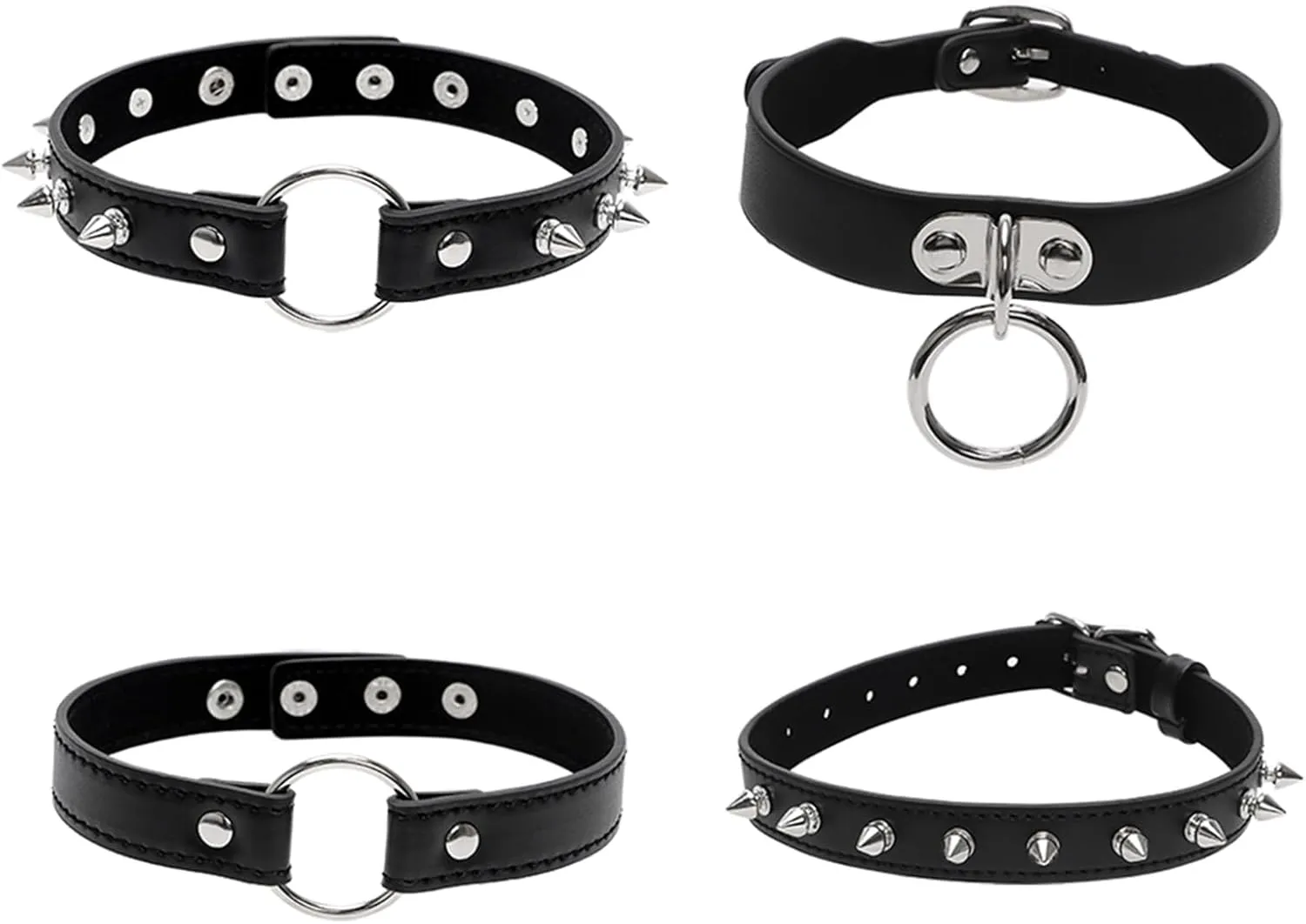 Bondage Collar Adjustable Gothic Choker Necklace Black Geometric Leather O Ring Collar Necklace Role Play Gift