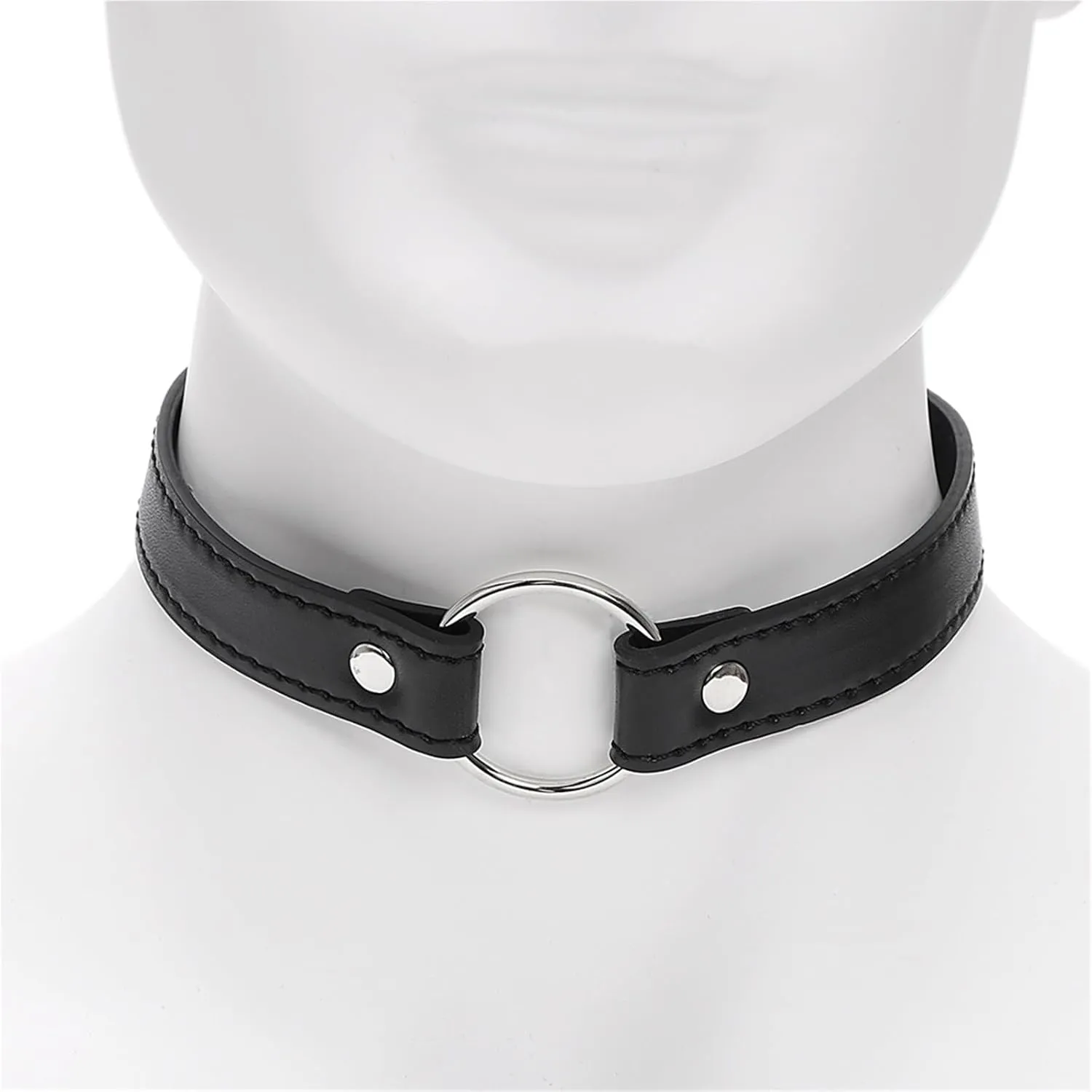 Bondage Collar Adjustable Gothic Choker Necklace Black Geometric Leather O Ring Collar Necklace Role Play Gift