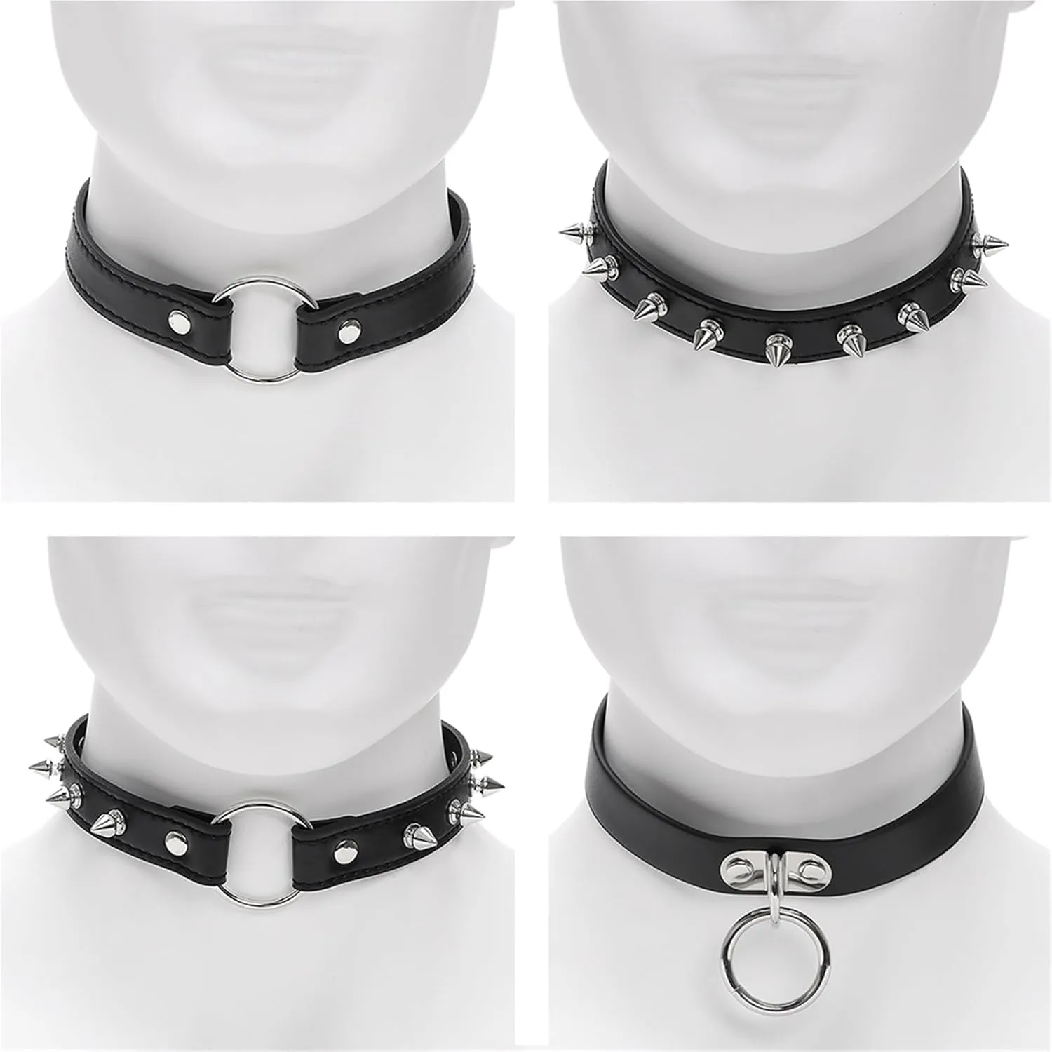 Bondage Collar Adjustable Gothic Choker Necklace Black Geometric Leather O Ring Collar Necklace Role Play Gift