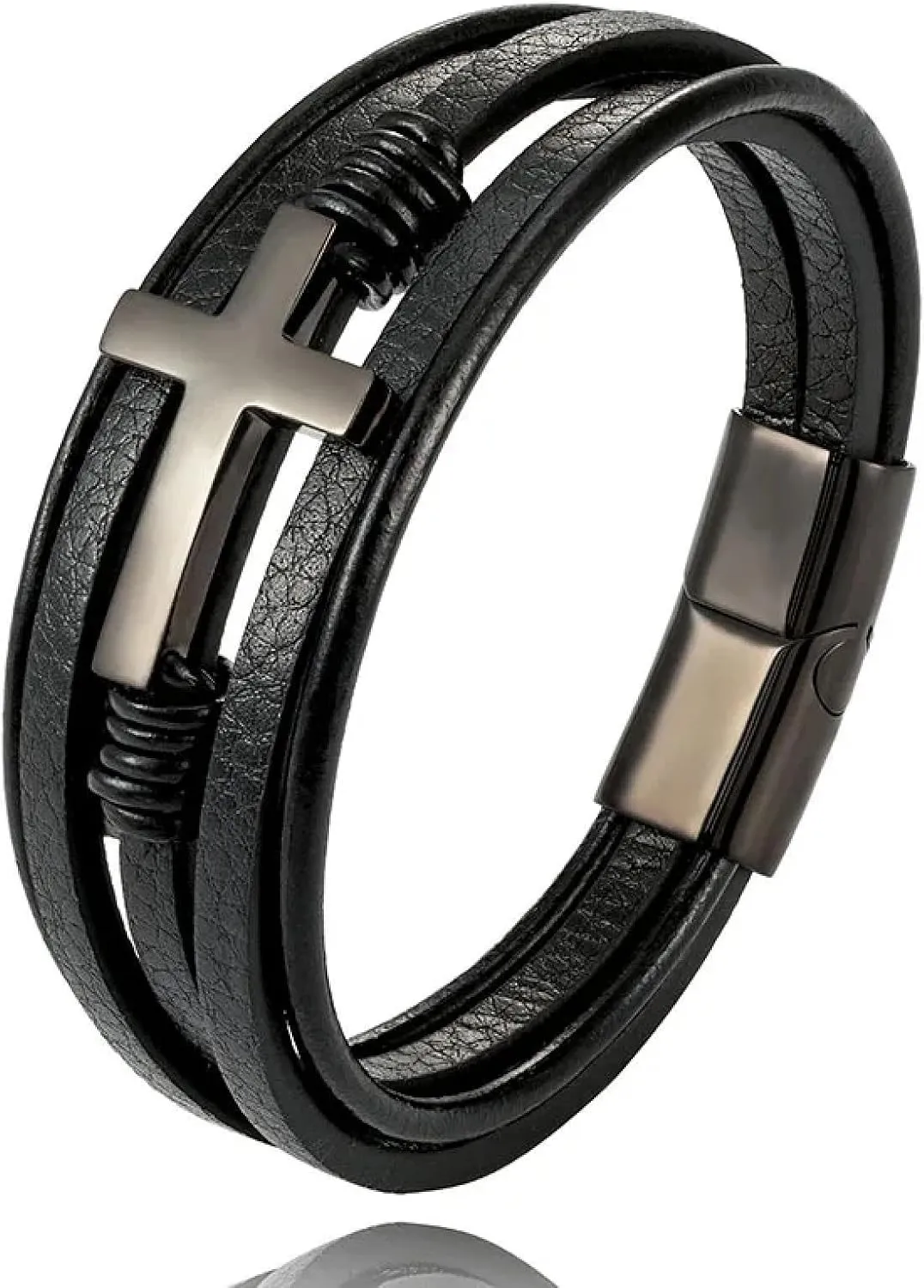 Bracelet Men Bracelets Jewellery Braided Leather Bracelet Classic Double Cross Leather Men'S Bracelet Accessorie