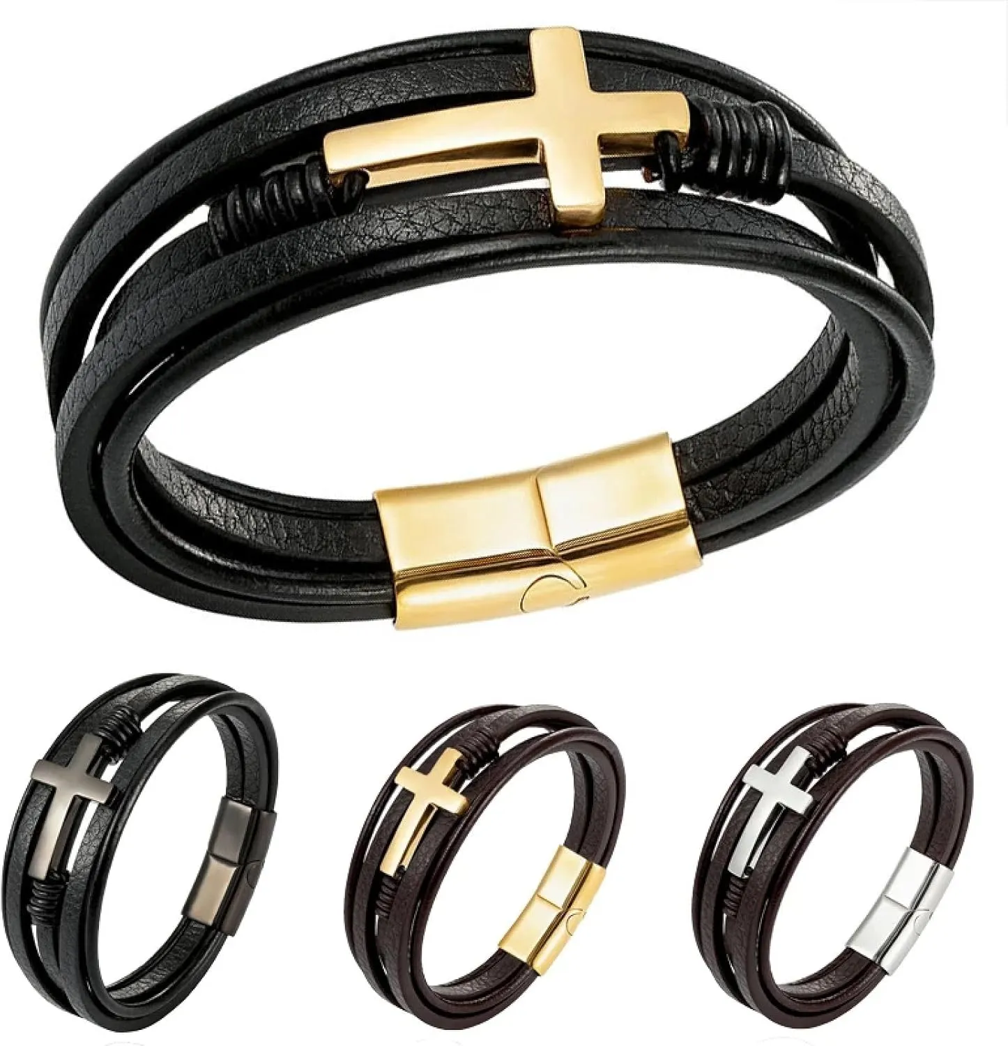 Bracelet Men Bracelets Jewellery Braided Leather Bracelet Classic Double Cross Leather Men'S Bracelet Accessorie