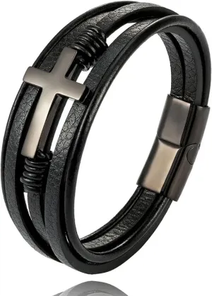 Bracelet Men Bracelets Jewellery Braided Leather Bracelet Classic Double Cross Leather Men'S Bracelet Accessorie