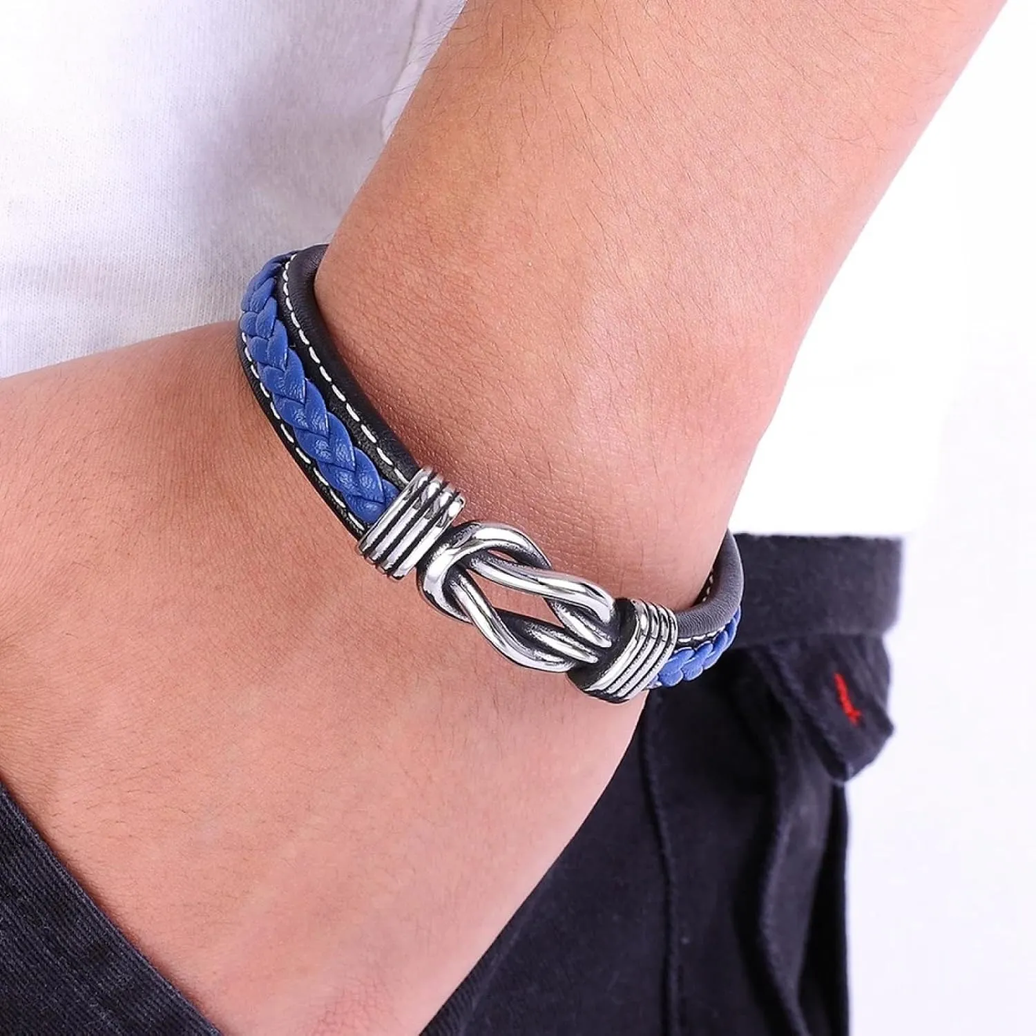 Bracelet Men Bracelets Jewellery Men'S Leather Bracelet Hand-Woven Black Blue Leather Bangle