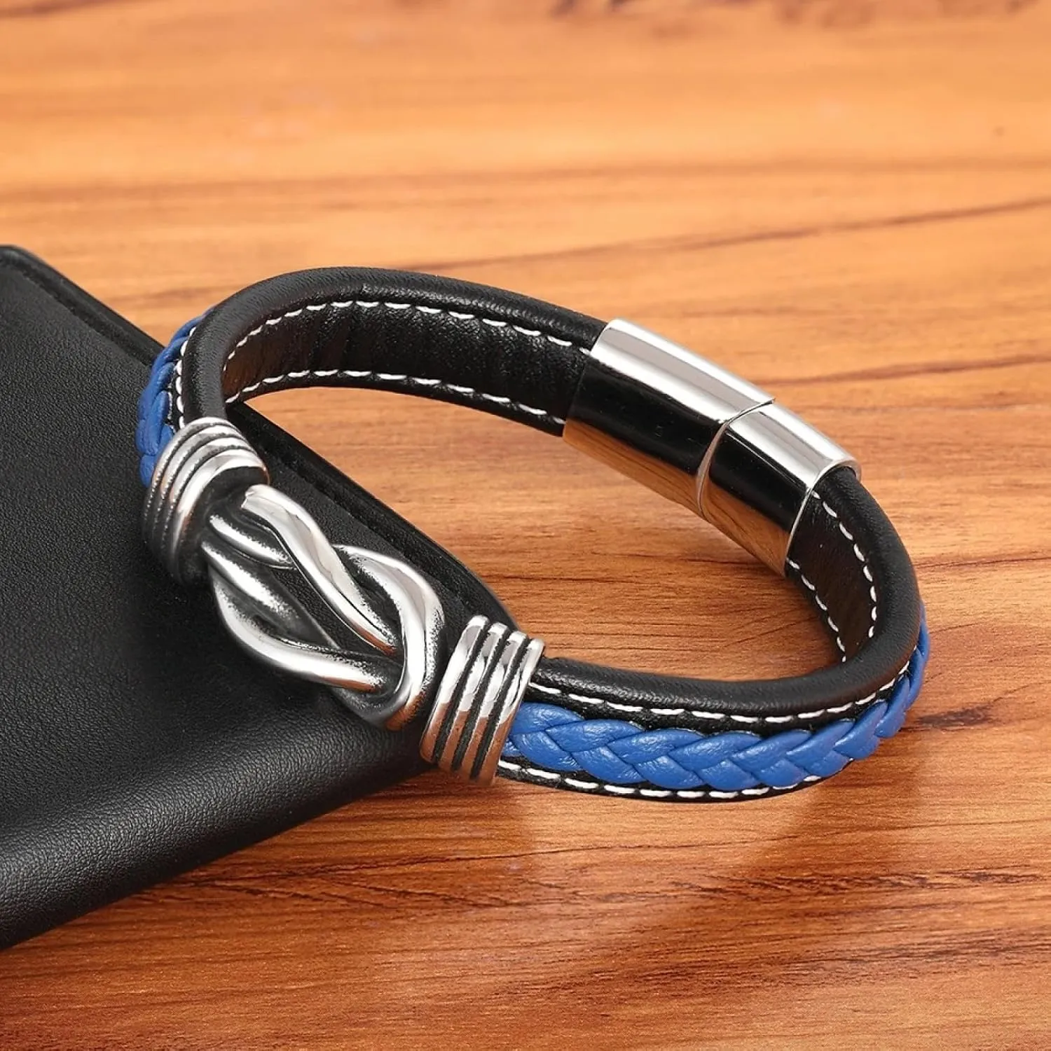 Bracelet Men Bracelets Jewellery Men'S Leather Bracelet Hand-Woven Black Blue Leather Bangle