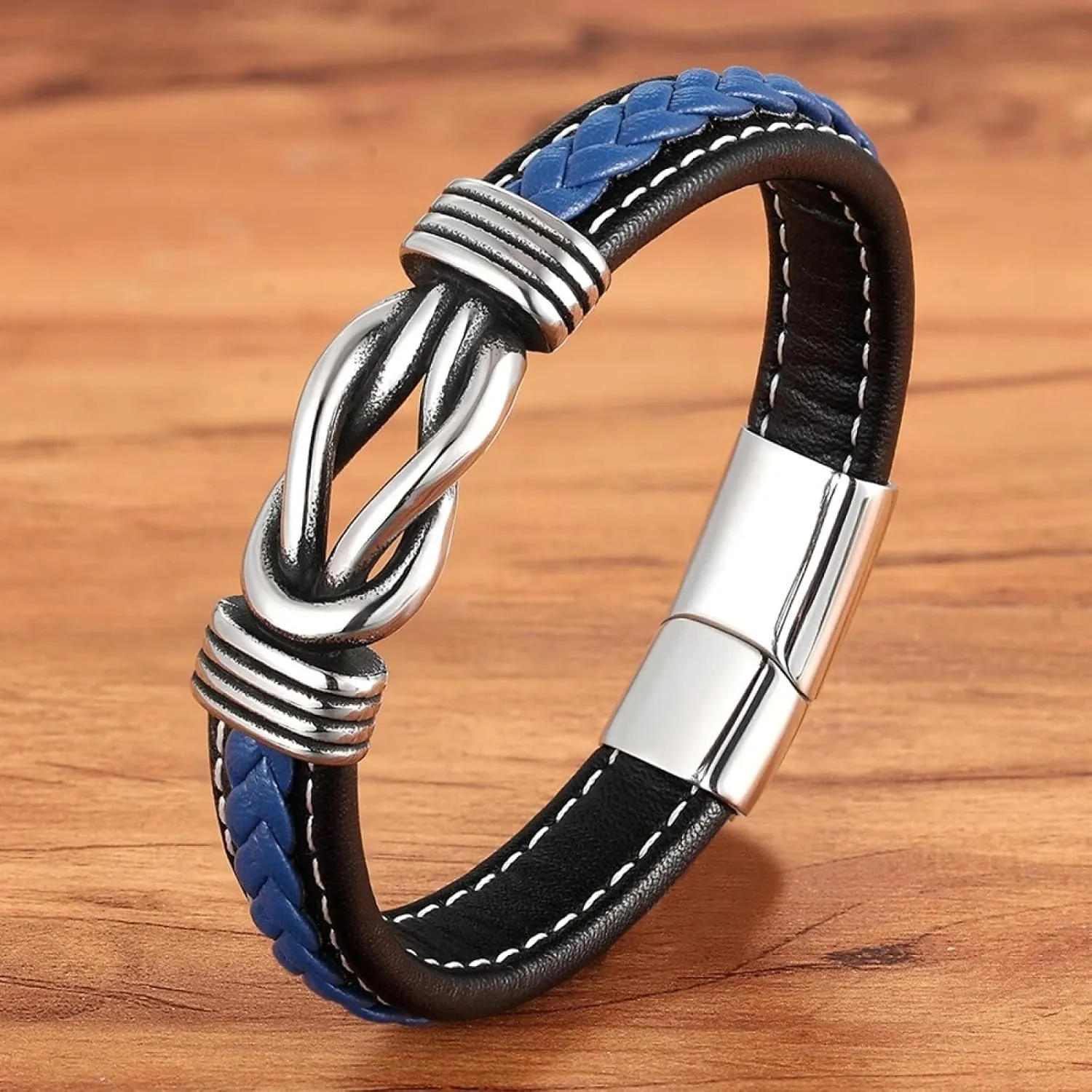 Bracelet Men Bracelets Jewellery Men'S Leather Bracelet Hand-Woven Black Blue Leather Bangle