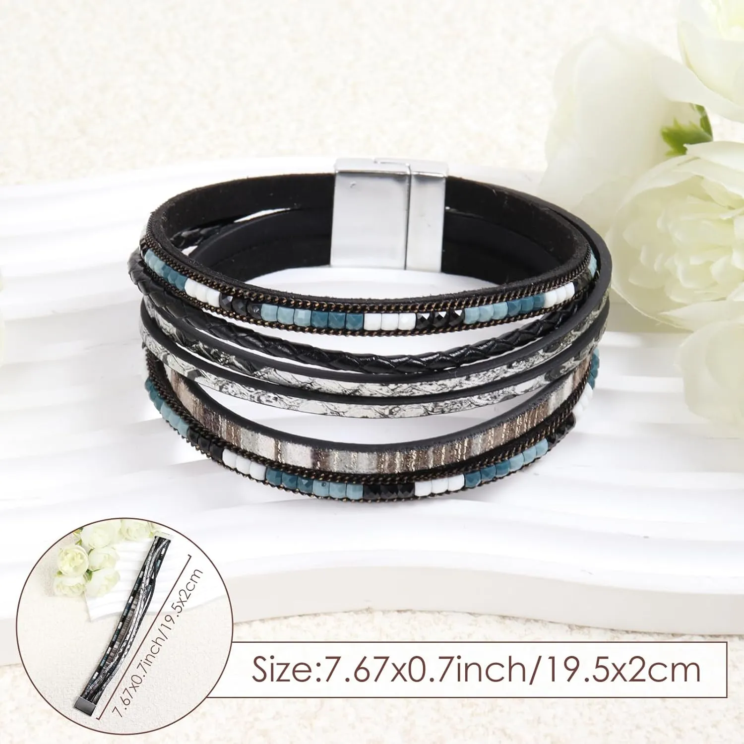 Bracelets for Women, 2Pcs Leather Wrap Layer Bracelets Boho Rustic Multi-Layer Braided Bracelet Stack Bracelet for Women