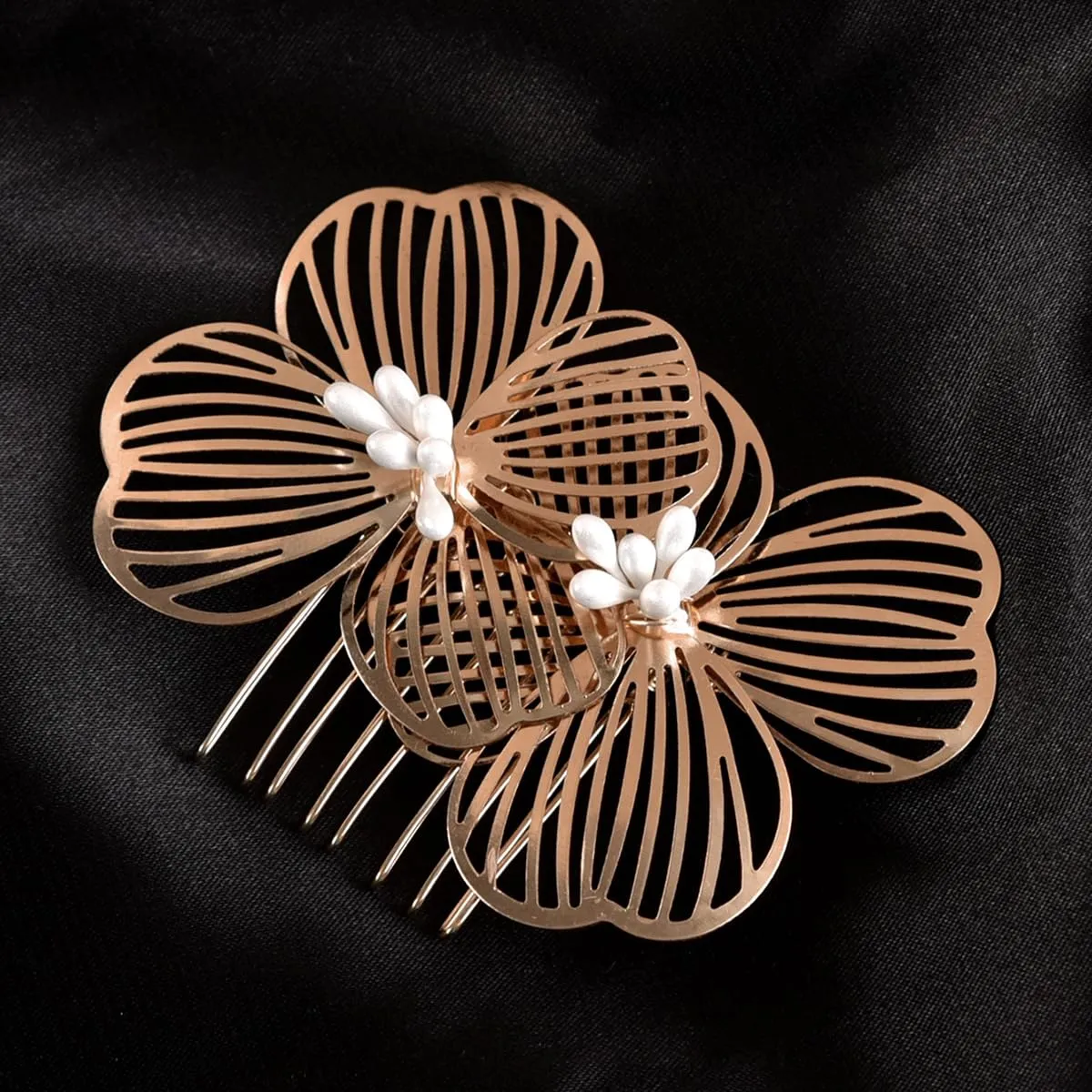 Bridal Flower Wedding Hair Pins Crystal Pearl Hair Combs Clips Headpiece Gold Wedding Hair Accessories Jewelry with Rhinestone for Brides Bridesmaids Women Girls (Gold) A1