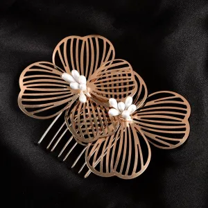 Bridal Flower Wedding Hair Pins Crystal Pearl Hair Combs Clips Headpiece Gold Wedding Hair Accessories Jewelry with Rhinestone for Brides Bridesmaids Women Girls (Gold) A1