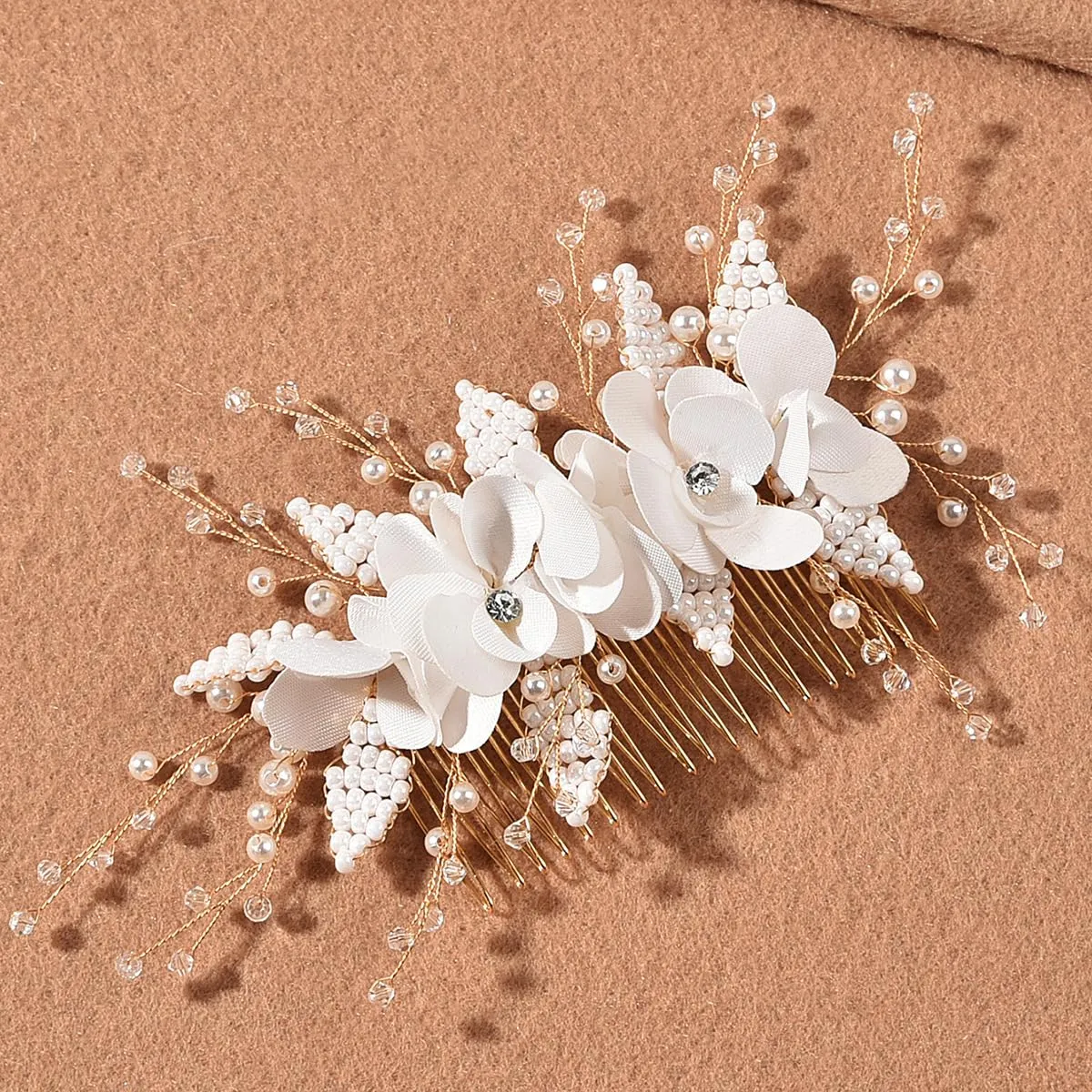 Bridal Flower Wedding Hair Pins Crystal Pearl Hair Combs Clips Headpiece Gold Wedding Hair Accessories Jewelry with Rhinestone for Brides Bridesmaids Women Girls (Gold) A49