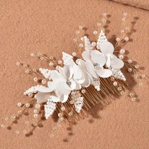 Bridal Flower Wedding Hair Pins Crystal Pearl Hair Combs Clips Headpiece Gold Wedding Hair Accessories Jewelry with Rhinestone for Brides Bridesmaids Women Girls (Gold) A49