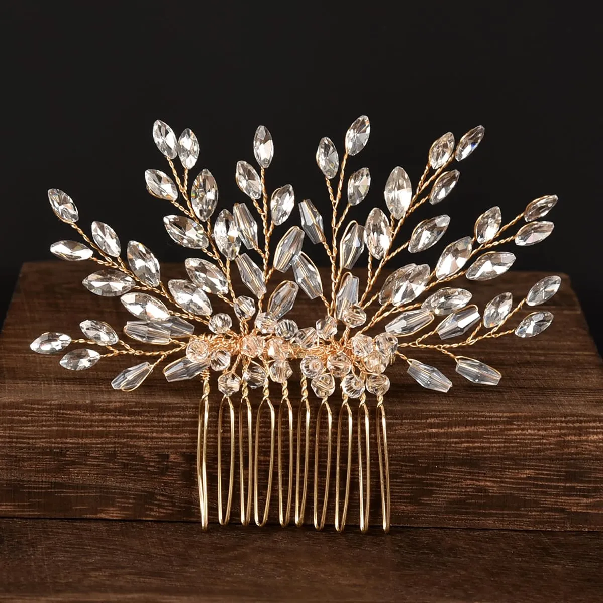 Bridal Flower Wedding Hair Pins Crystal Pearl Hair Combs Clips Headpiece Gold Wedding Hair Accessories Jewelry with Rhinestone for Brides Bridesmaids Women Girls (Gold) A68