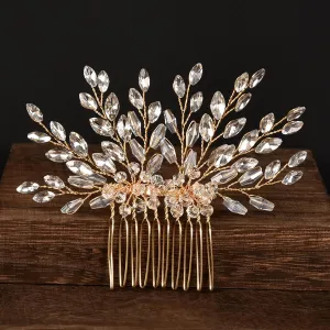 Bridal Flower Wedding Hair Pins Crystal Pearl Hair Combs Clips Headpiece Gold Wedding Hair Accessories Jewelry with Rhinestone for Brides Bridesmaids Women Girls (Gold) A68