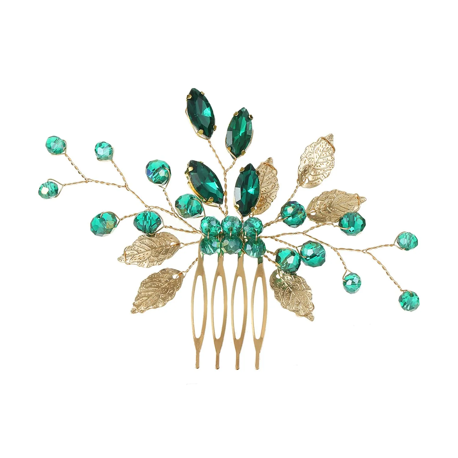 Bridal Flower Wedding Hair Pins Crystal Pearl Hair Combs Clips Headpiece Gold Wedding Hair Accessories Jewelry with Rhinestone for Brides Bridesmaids Women Girls (Green) B