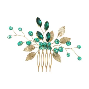 Bridal Flower Wedding Hair Pins Crystal Pearl Hair Combs Clips Headpiece Gold Wedding Hair Accessories Jewelry with Rhinestone for Brides Bridesmaids Women Girls (Green) B